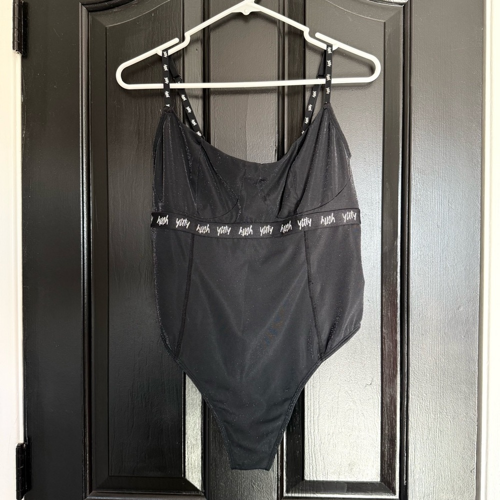 Yitty Black Shimmer Nearly Naked Thong Bodysuit Size Large